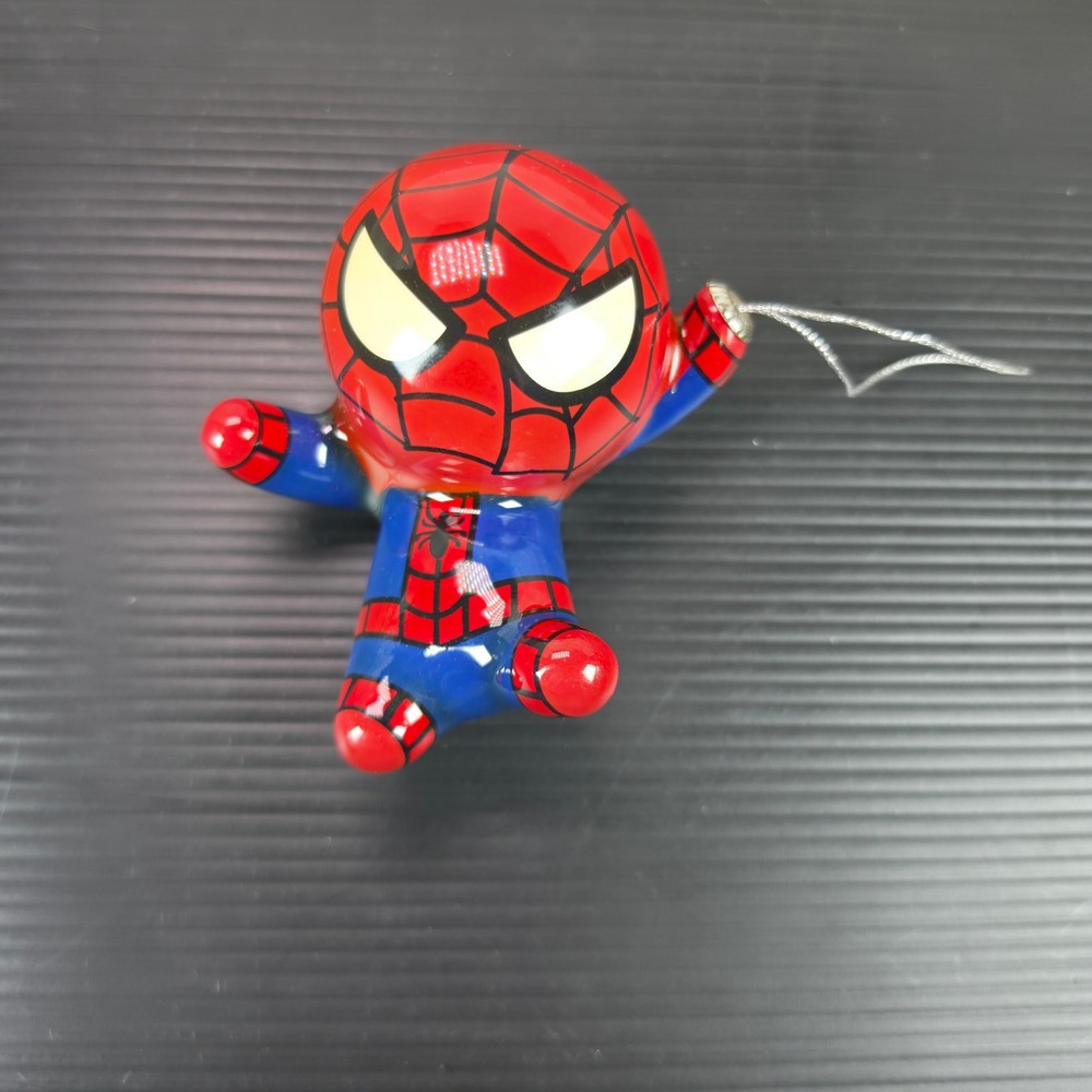 Marvel Spiderman Christmas Ornament Chibi Style Red Blue Glossy 3.5 Inch